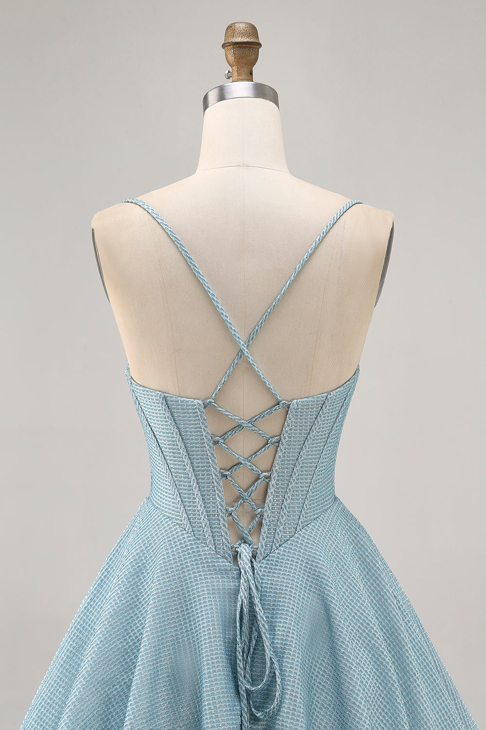 Grey Blue Corset A Line Spaghetti Straps Homecoming Dress