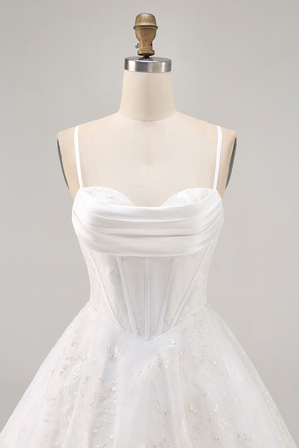 White A-Line Corset Spaghetti Straps Satin Homecoming Dress with Appliques