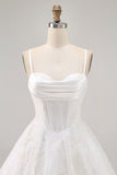 White A-Line Corset Spaghetti Straps Satin Homecoming Dress with Appliques