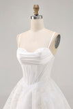 White A-Line Corset Spaghetti Straps Satin Homecoming Dress with Appliques