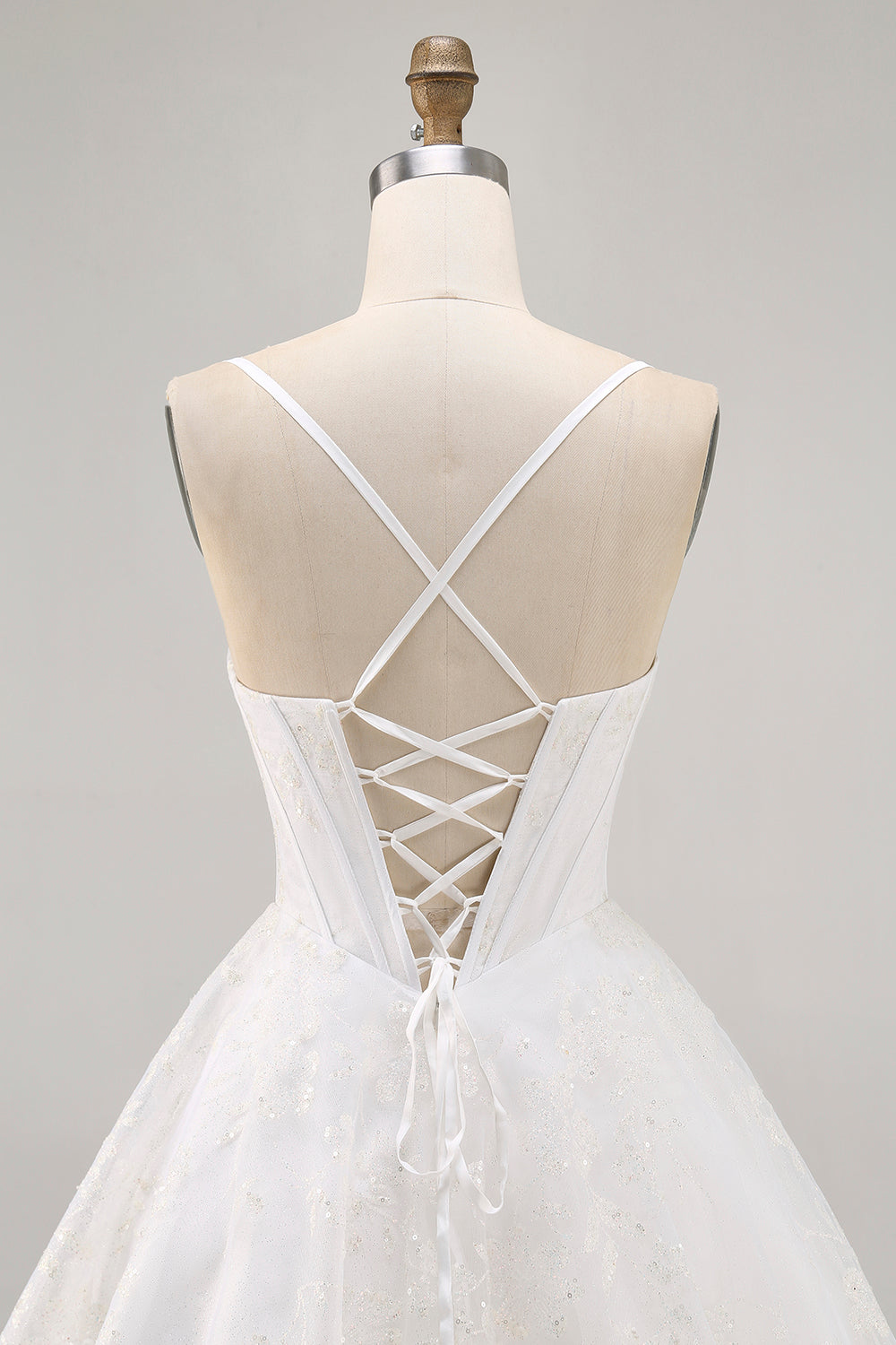 White A-Line Corset Spaghetti Straps Satin Homecoming Dress with Appliques