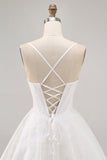 White A-Line Corset Spaghetti Straps Satin Homecoming Dress with Appliques