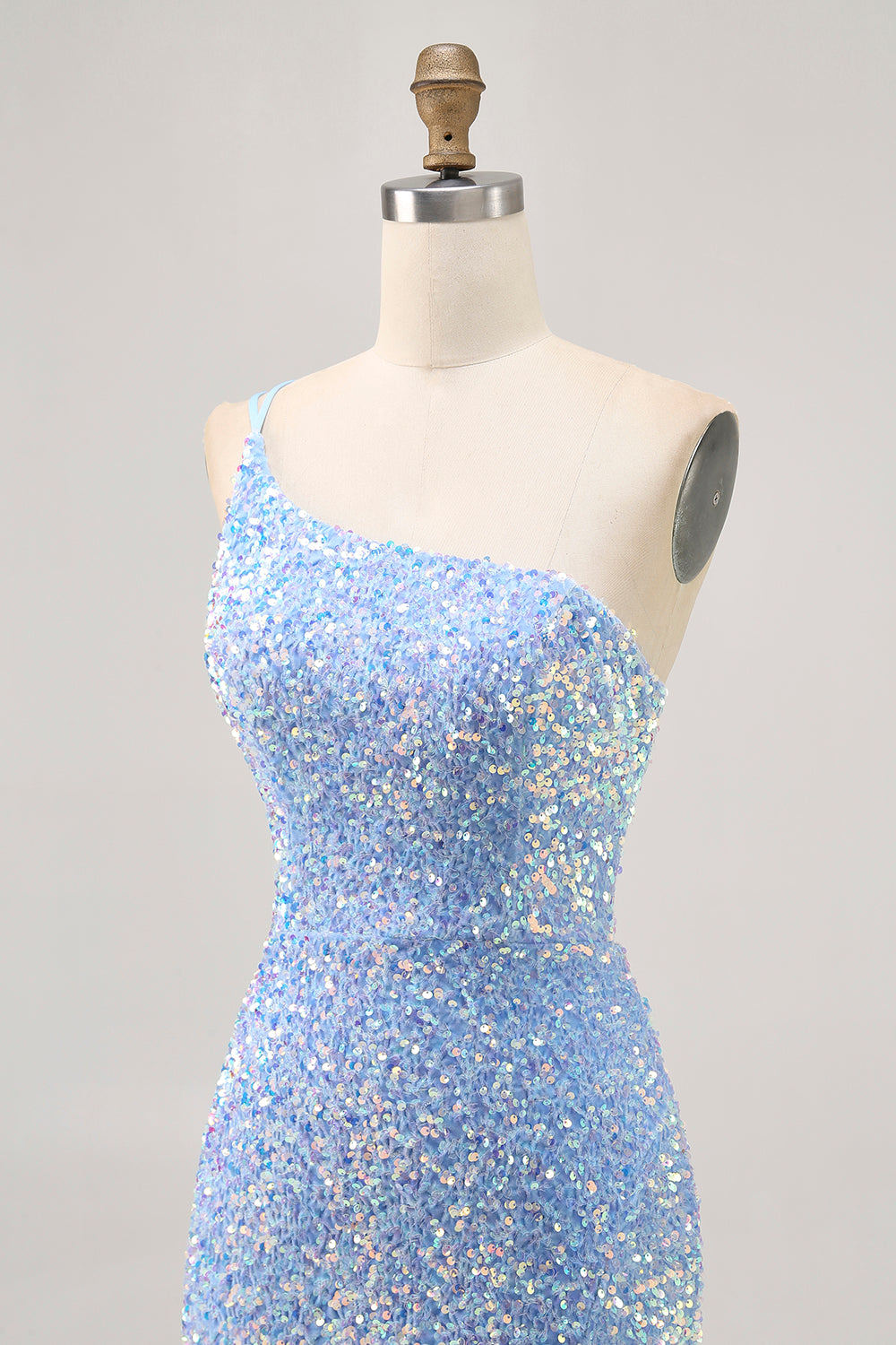 Sparkly Blue One Shoulder Short Homecoming Dress with Slit