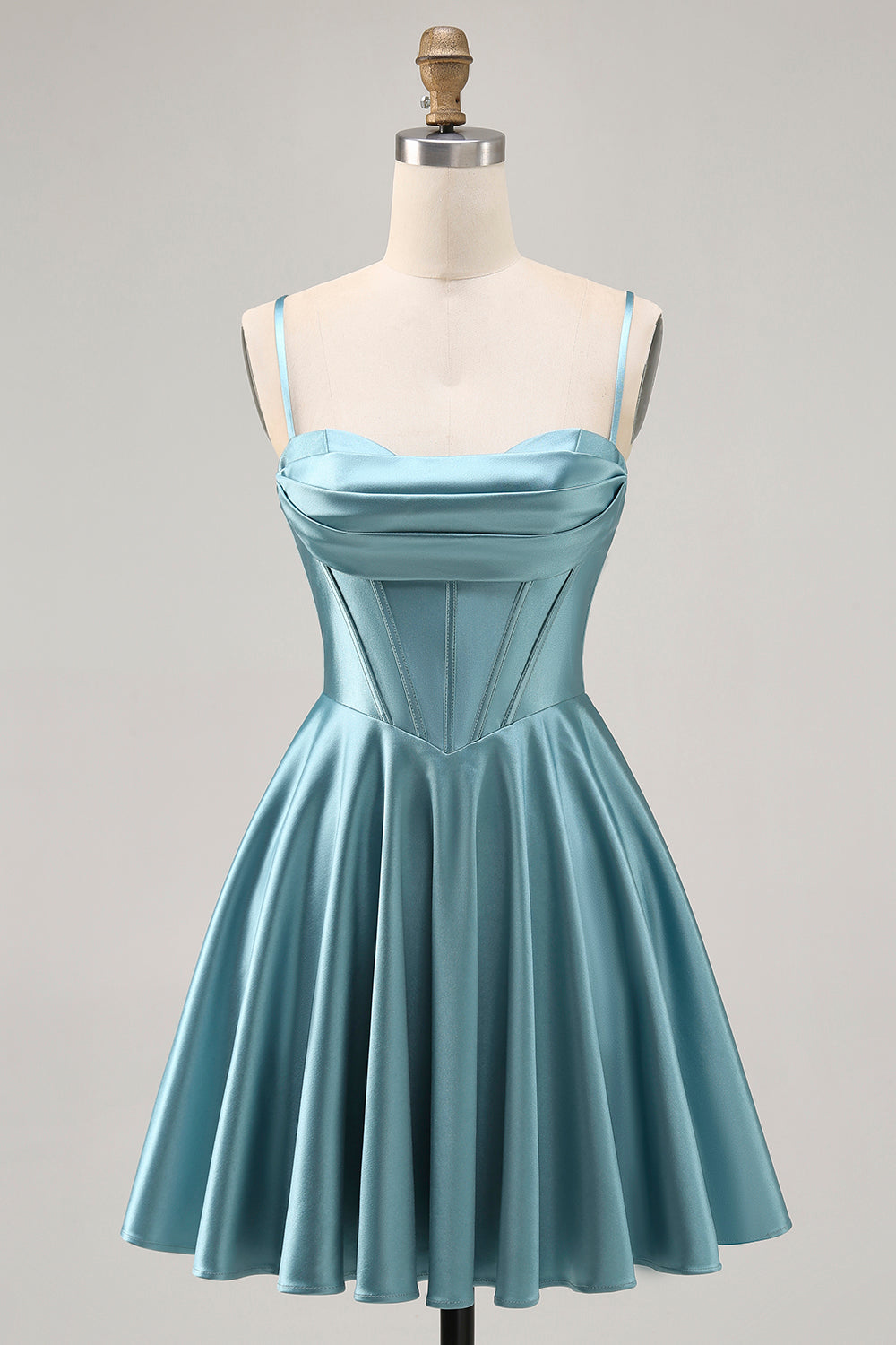Corset Satin Grey Green A-line Short Homecoming Dress