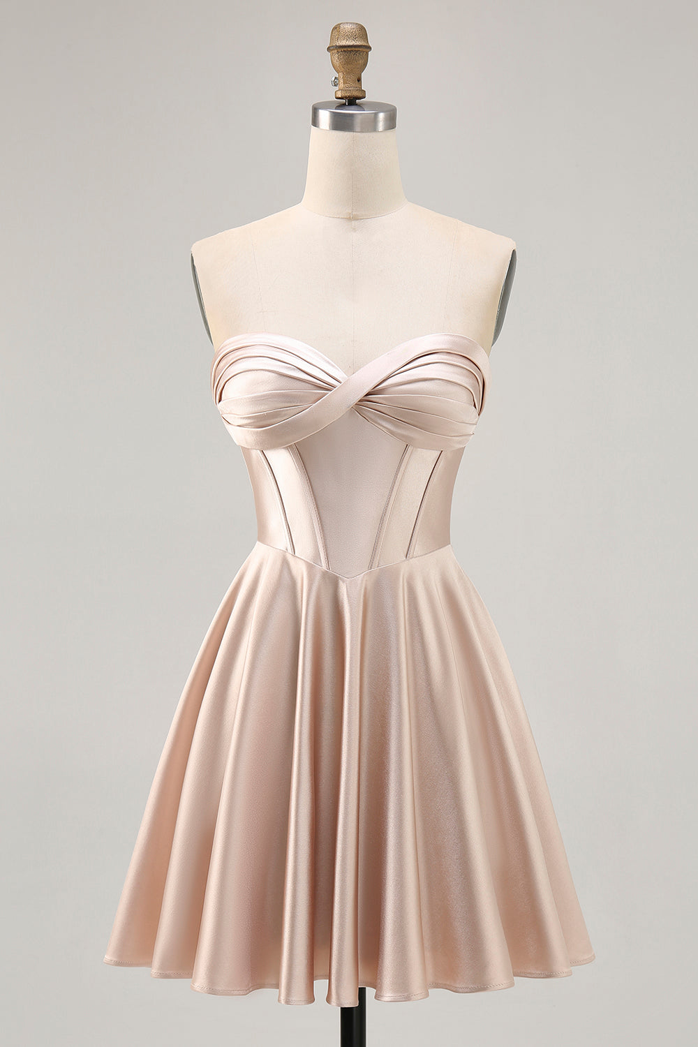 Strapless Corset Satin Champagne Short Homecoming Dress
