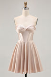 Strapless Corset Satin Champagne Short Homecoming Dress