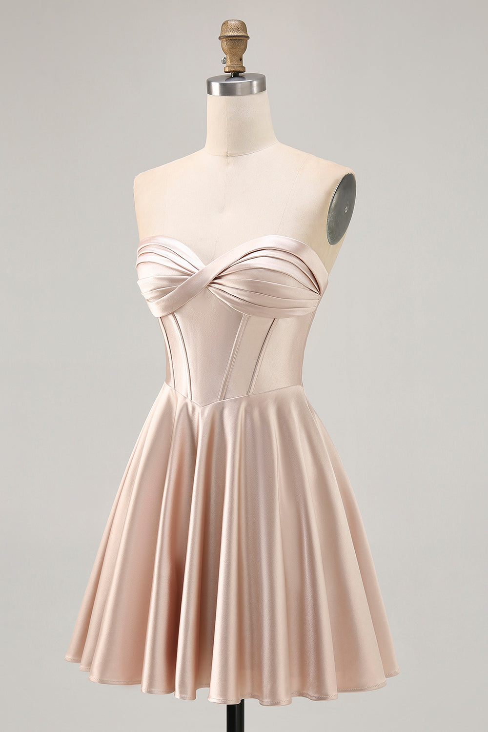 Strapless Corset Satin Champagne Short Homecoming Dress