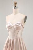 Strapless Corset Satin Champagne Short Homecoming Dress