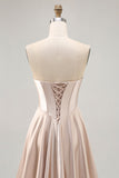 Strapless Corset Satin Champagne Short Homecoming Dress