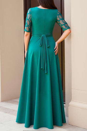 Pine A Line Round Neck Half Sleeves High-Low Mother of the Bride Dress