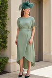 Eucalyptus Satin Round Neck High-Low Mother of the Bride Dress