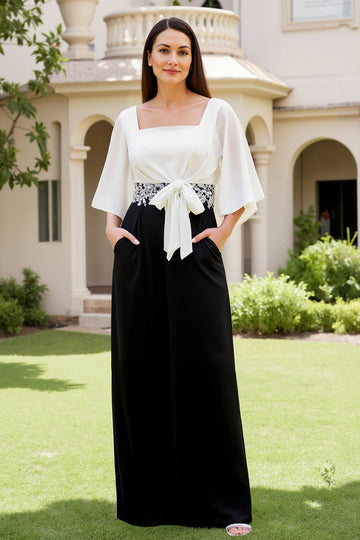 Black Square Neck Sheath Long Mother of the Bride Dress with Sleeves