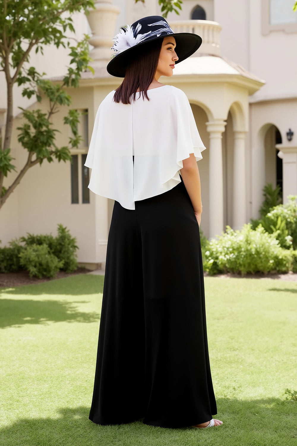 Black Square Neck A Line Chiffon Wedding Guest Dress
