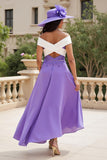 Purple Chiffon A Line High-Low Off the Shoulder Mother of the Bride Dress