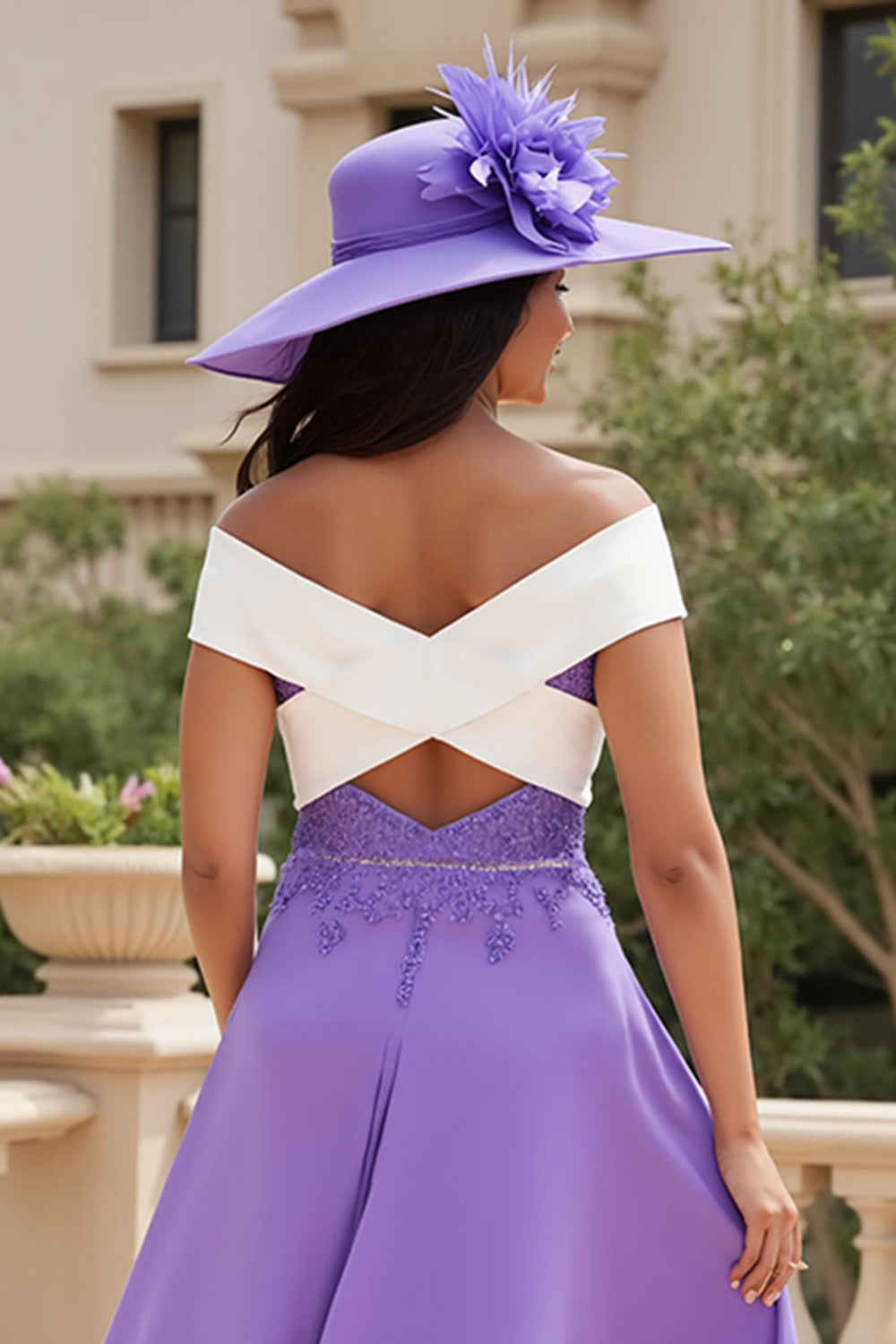Purple Chiffon A Line High-Low Off the Shoulder Mother of the Bride Dress