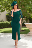 Royal Blue Chiffon Off the Shoulder Sheath Long Wedding Guest Dress with Lace