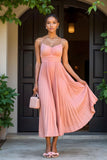 Sunset A-Line Pleated Spaghetti Straps Long Bridesmaid Dress