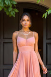 Sunset A-Line Pleated Spaghetti Straps Long Bridesmaid Dress