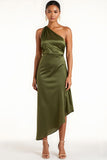Olive Sheath One Shoulder Asymmetrical Bridesmaid Dress