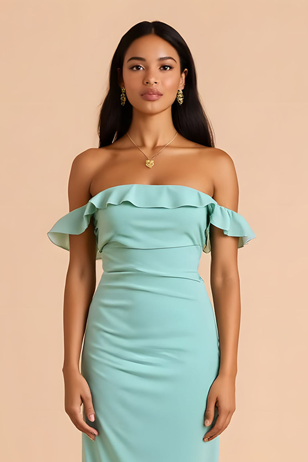Mint Green Sheath Off the Shoulder Long Bridesmaid Dress with Slit