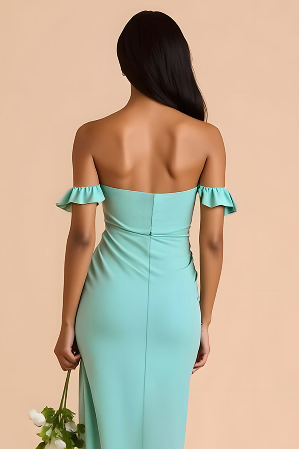 Mint Green Sheath Off the Shoulder Long Bridesmaid Dress with Slit