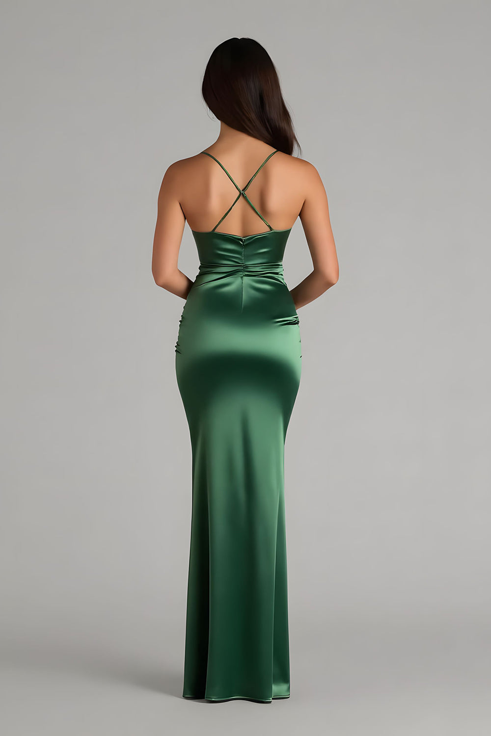 Dark Green Satin Mermaid Spaghetti Straps Long Bridesmaid Dress