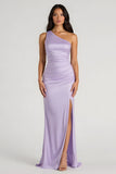 Lilac One Shoulder Satin Sheath Long Bridesmaid Dress