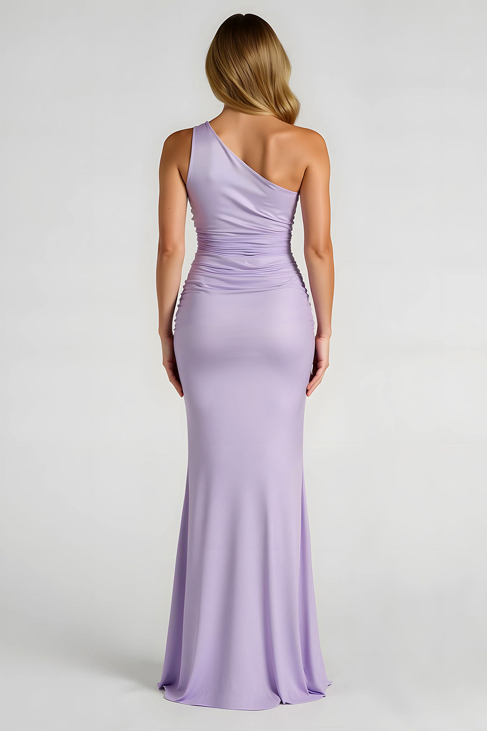 Lilac One Shoulder Satin Sheath Long Bridesmaid Dress