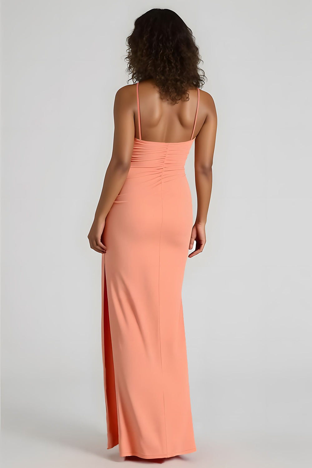 Sunset Spaghetti Straps Sheath Long Bridesmaid Dress with Slit