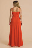 Burgundy Spagheeti Straps Ruched A Line Long Bridesmaid Dress