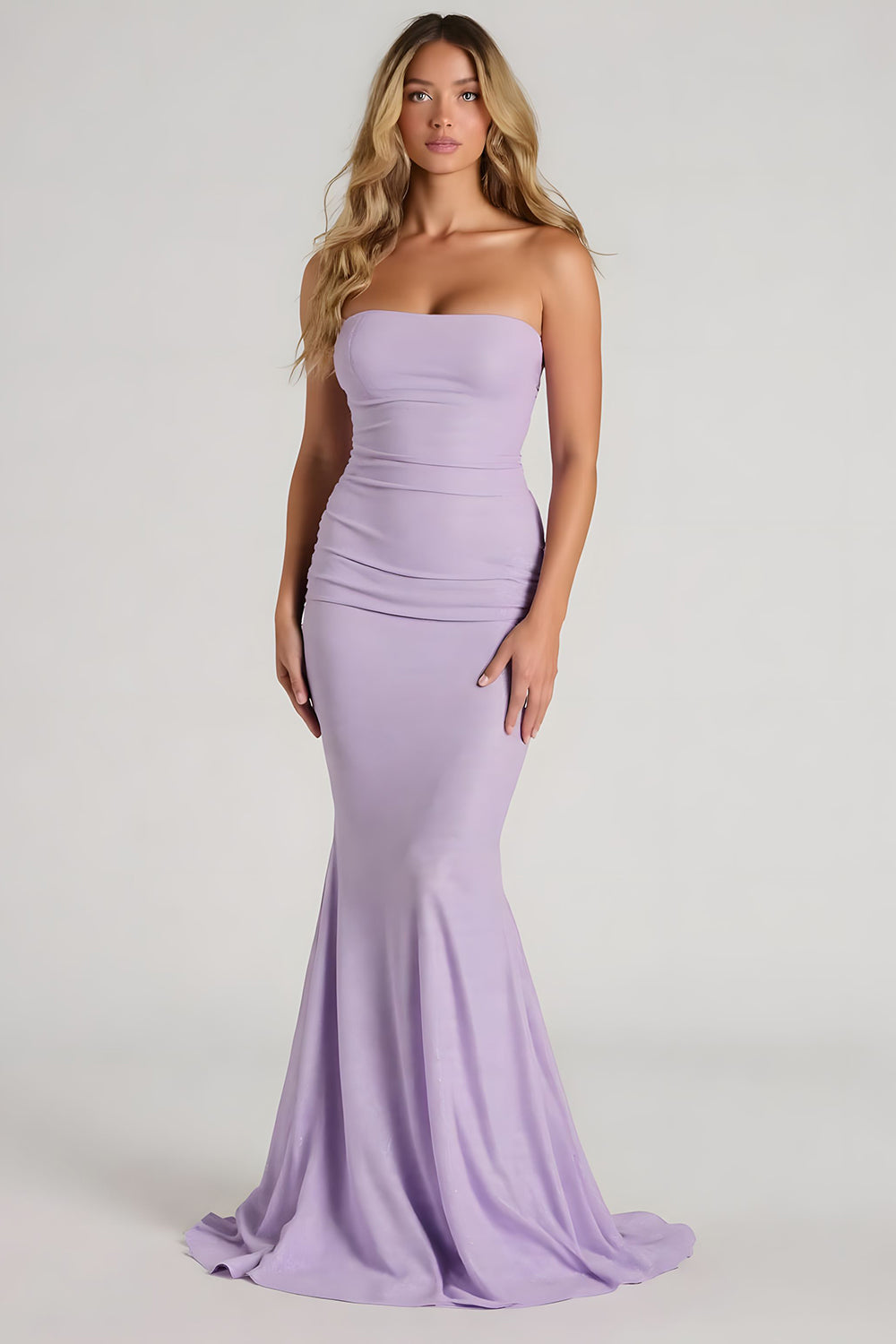 Lilac Strapless Mermaid Satin Long Bridesmaid Dress