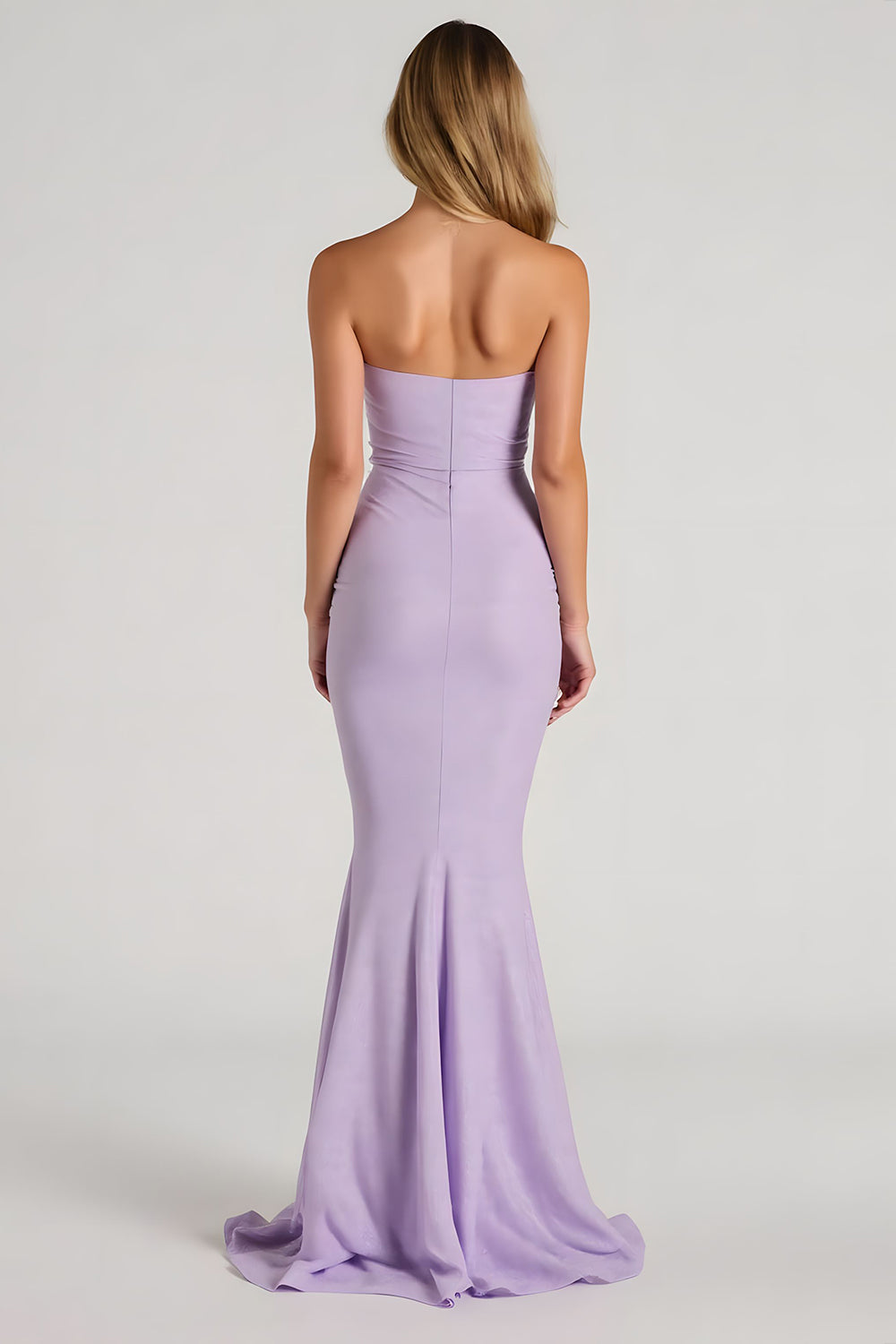 Lilac Strapless Mermaid Satin Long Bridesmaid Dress