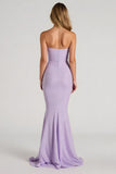 Lilac Strapless Mermaid Satin Long Bridesmaid Dress