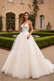 A-Line Ivory Strapless V-Neck Court Train Wedding Dress