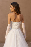 Strapless A Line Ivory Tulle Corset Long Wedding Dress