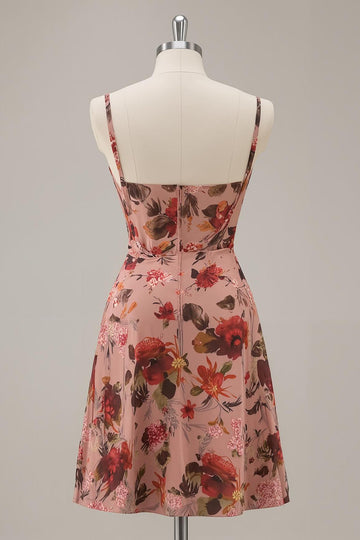 Printed A Line Dusty Rose Corset Homecoming Dress