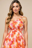 A Line Sunset Printed One Shoulder Asymmetrical Summer Dress