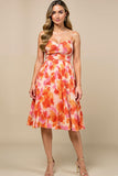Sunset Printed A Line Midi Ruched Summer Dress