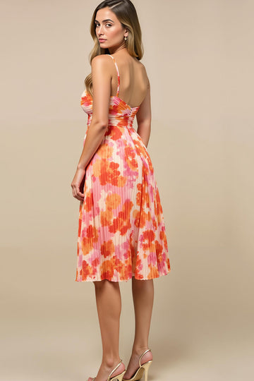 Sunset Printed A Line Midi Ruched Summer Dress