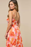 Sunset Printed A Line Midi Ruched Summer Dress