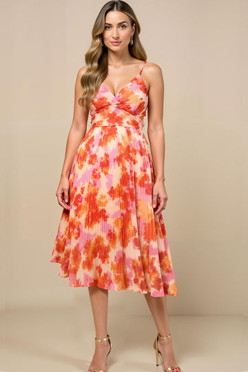 Sunset Printed A Line Spaghetti Straps Summer Dress
