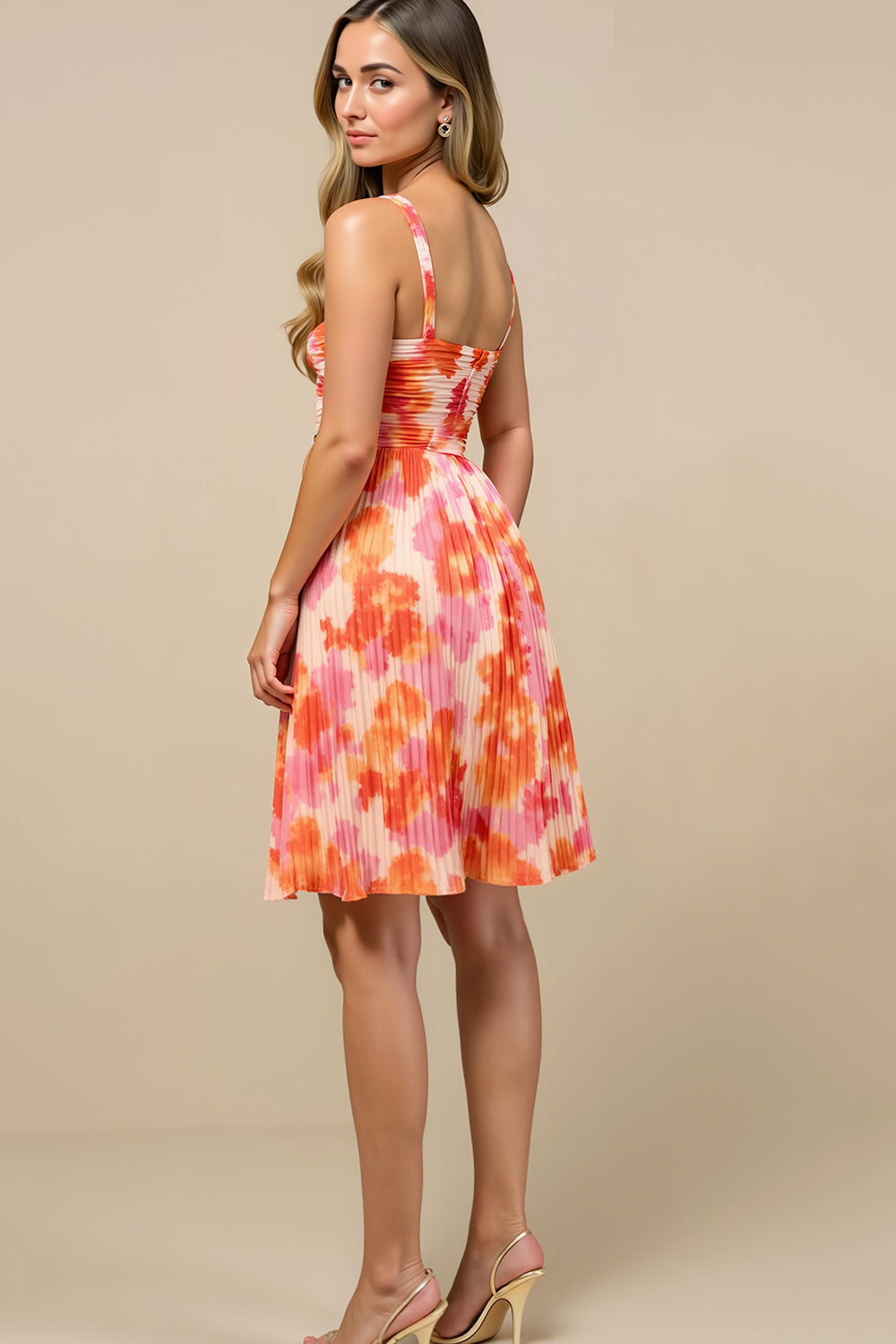 Printed Sunset A Line Spaghetti Straps Mini Summer Dress