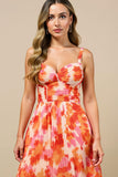 Printed Sunset A Line Spaghetti Straps Mini Summer Dress