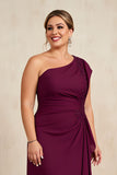 One Shoulder Burgundy Chiffon Mother of the Bride Dress with Appliques
