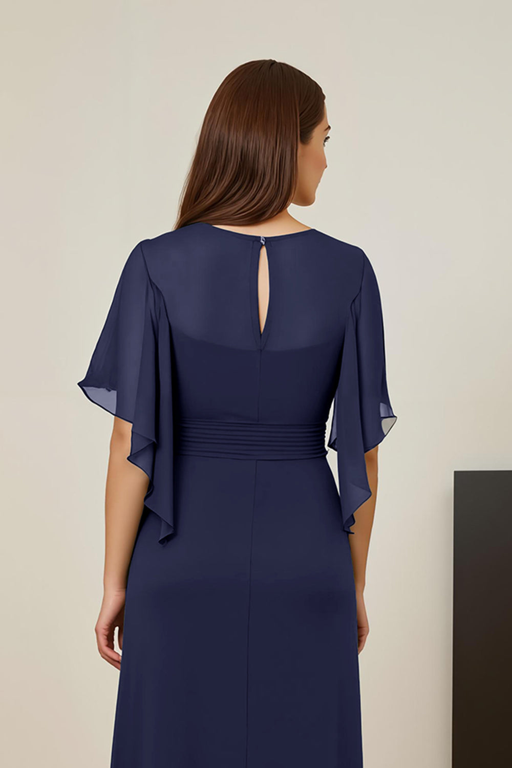 Dark Green Ruched Mother of the Bride Dress with Flutter Sleeves