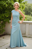 Light Blue Sheath One Shoulder Mother of the Bride Dress with Appiques