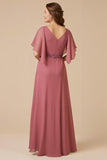 Desert Rose A Line Chiffon Appliqued Long Mother of the Bride Dress with Sleeves