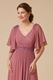 Desert Rose A Line Chiffon Appliqued Long Mother of the Bride Dress with Sleeves