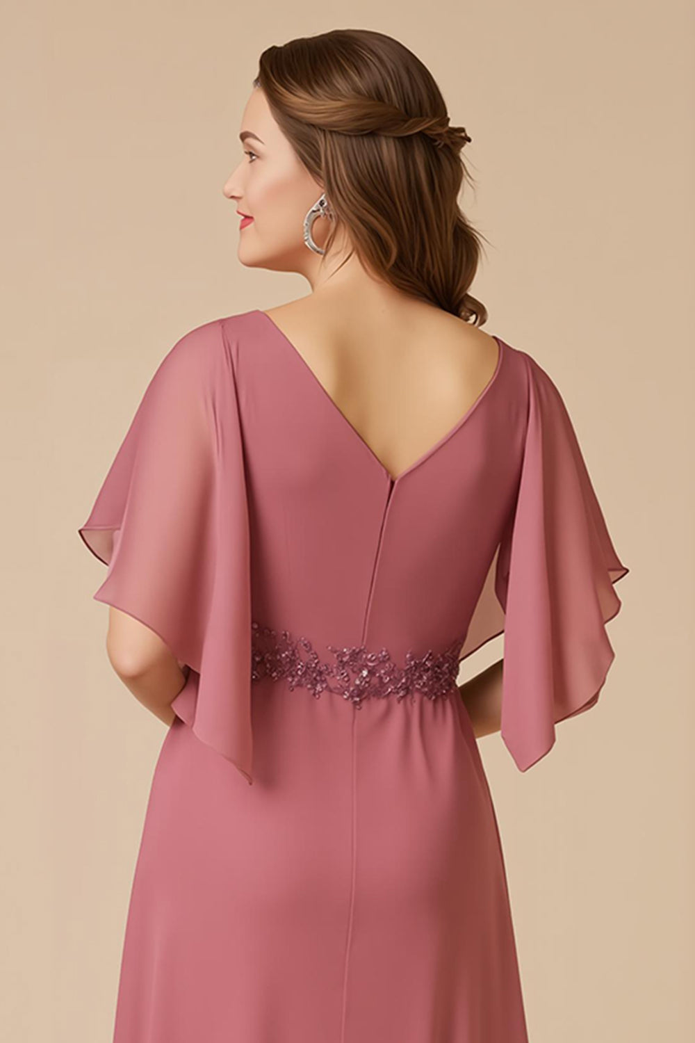 Desert Rose A Line Chiffon Appliqued Long Mother of the Bride Dress with Sleeves