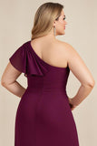Burgundy Sheath One Shoulder Long Mother of the Bride Dress with Appliques